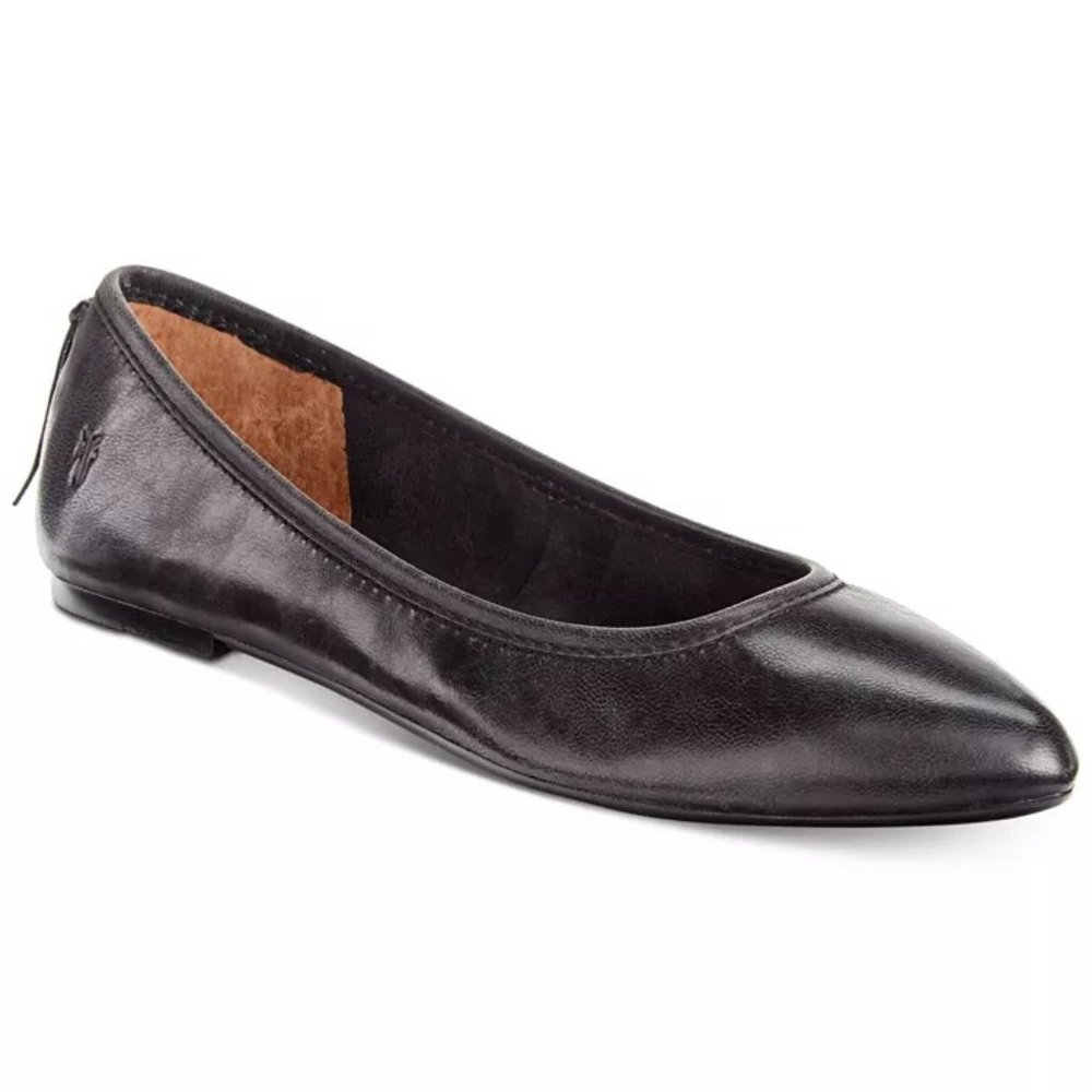 Frye Black Leather Pointed Toe Ballet Flat